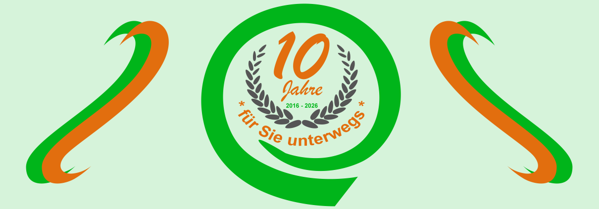 Ein Piktogramm mit der Aufschrift - 10 Jahre für Sie unterwegs.