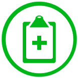 Icon Beratung rund mit Klemmbrett und medizinischen Kreuz