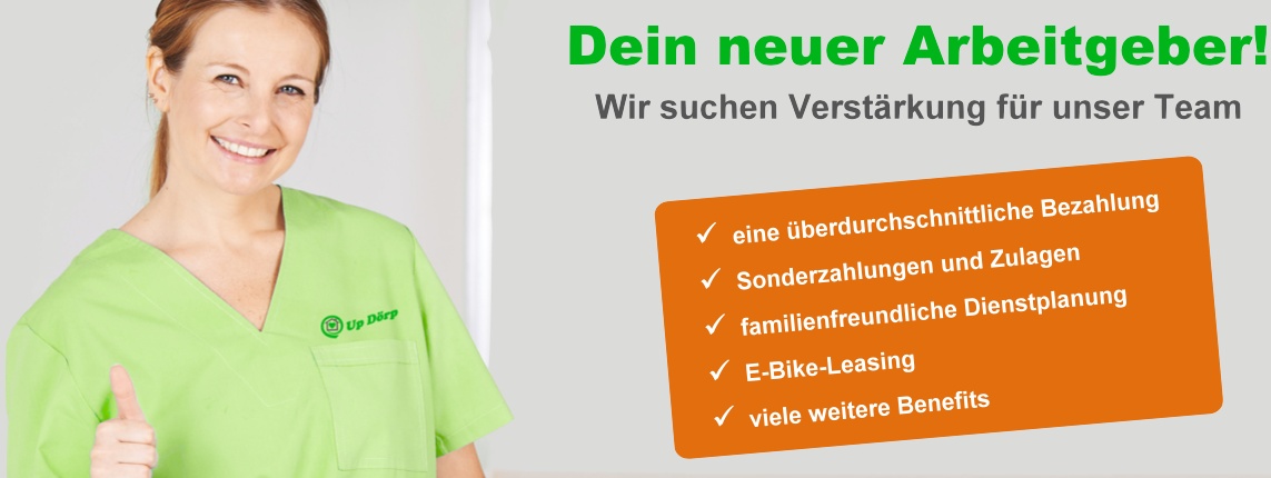 Dein neuer Arbeitgeber in der Pflege, Pflegekraft hält Daumen hoch.